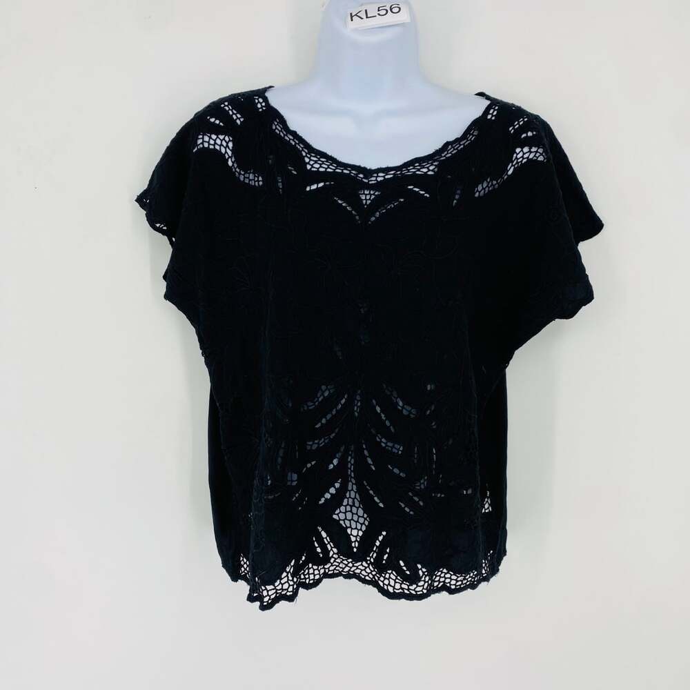 Red's Threads Black Floral Embroidered Doily Shirt Medium Whimsigoth Boho